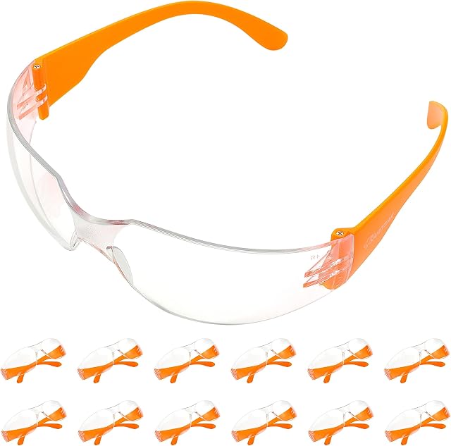 SAFEYEAR Anti Fog Safety Glasses [EN166 Certified Quality]-SG001 12 Piece Pack of Protective Glasses Anti Scratch Lab Site UV Protection Screwfix Safety Goggles Work Glasses for Men and Lady