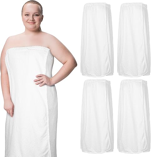 4 toallas envolventes para mujer, bata de spa con cierre ajustable, parte superior elástica, envoltura ligera para baño y ducha