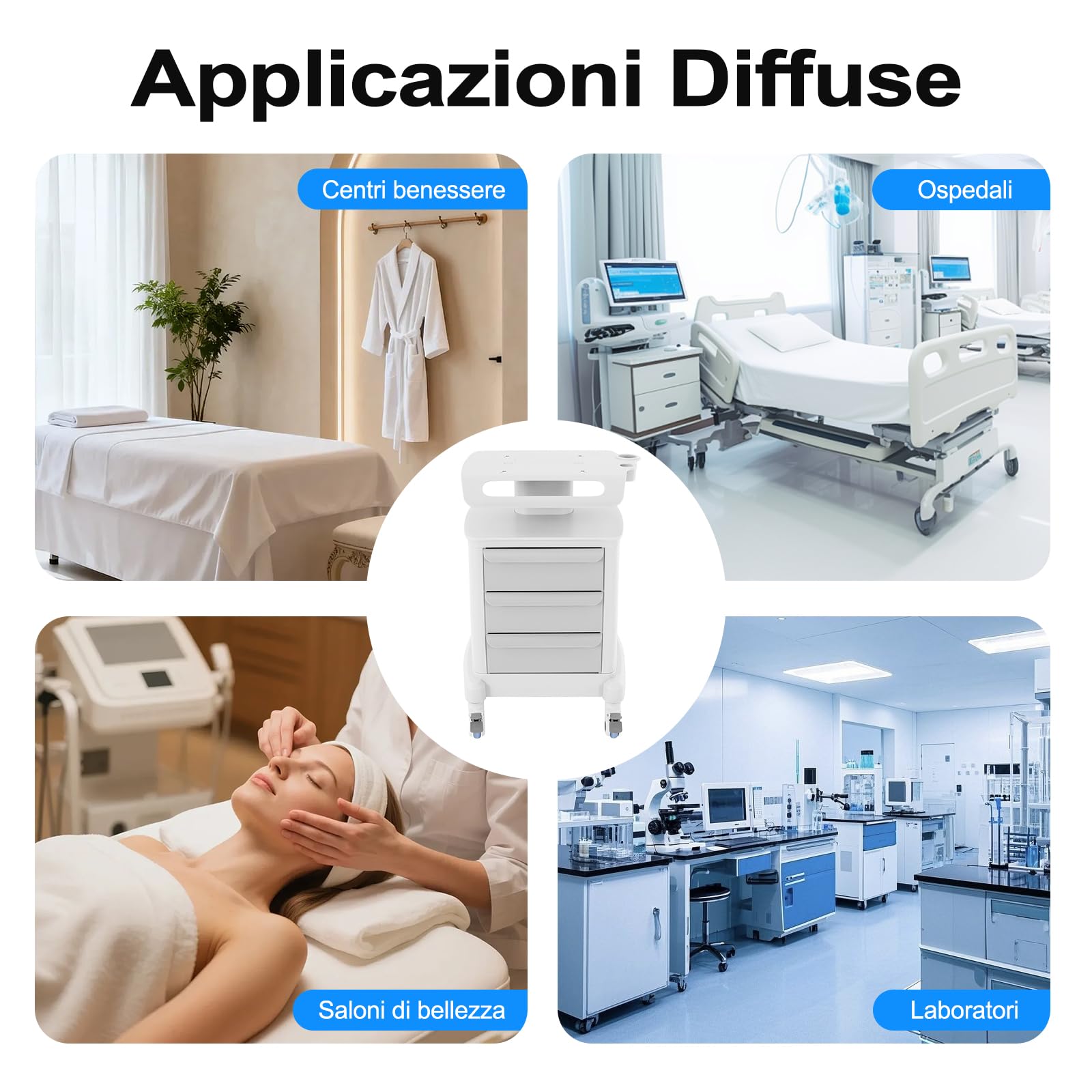Carrello per salone di bellezza- da 30 kg, carrello per spa su ruote, carrello per riporre strumenti di bellezza, Carrello cosmetico con ruote e 3 cassetti