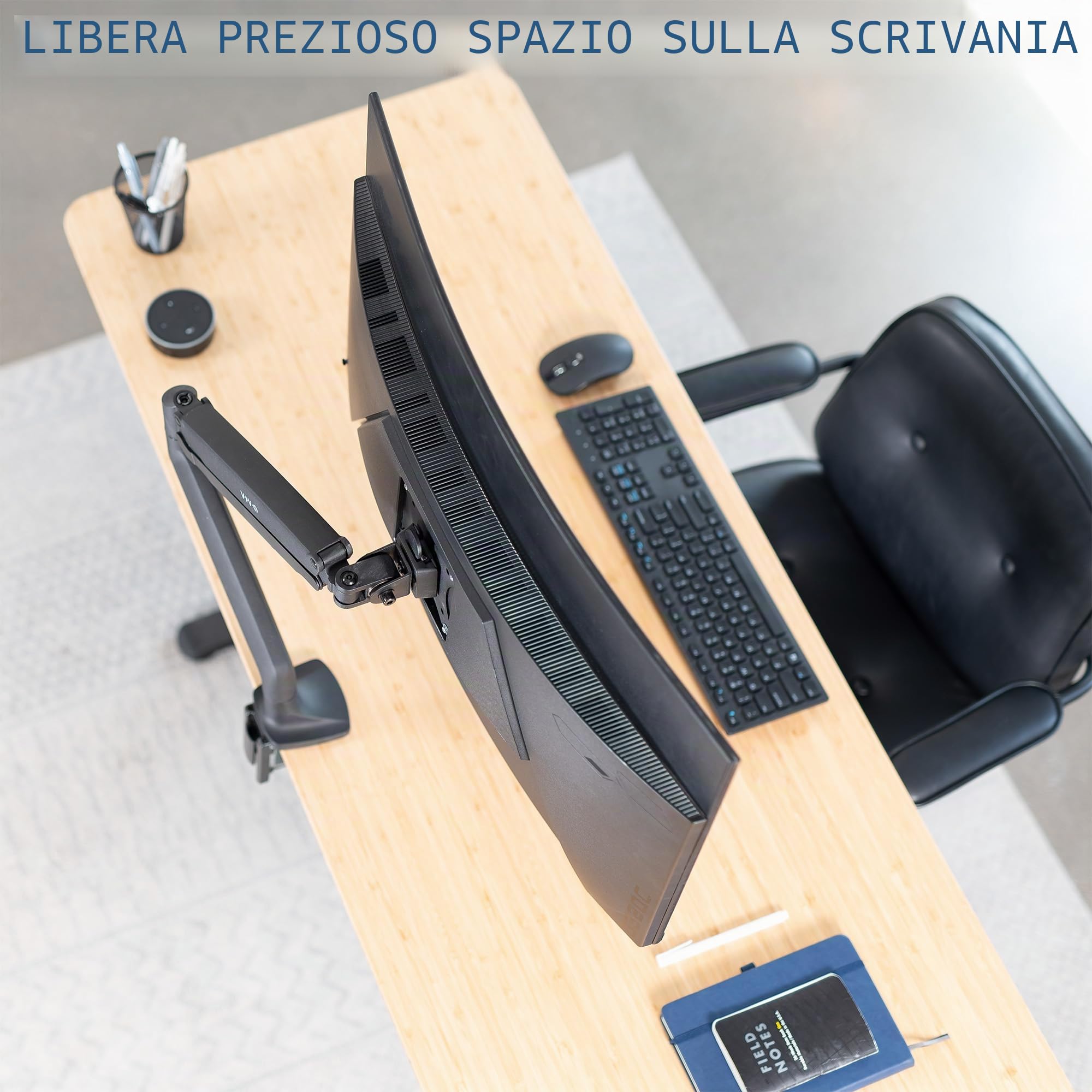VIVO STAND-V001Q - Supporto da scrivania articolato per monitor singolo, in alluminio, regolabile in altezza, con braccio pneumatico, adatto a schermi fino a 32"