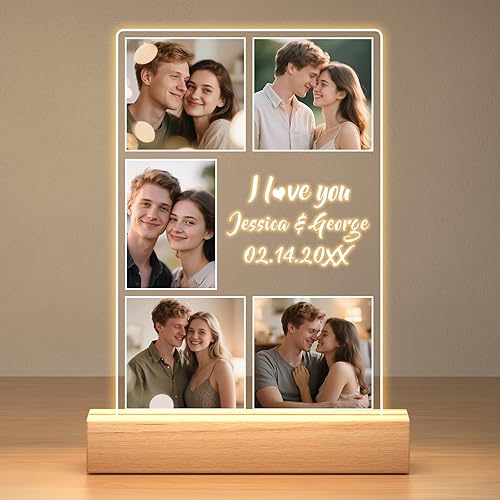 Marcos de fotos personalizados con foto, marco de fotos personalizado con luz nocturna, marco de fotos personalizado, regalos personalizados de