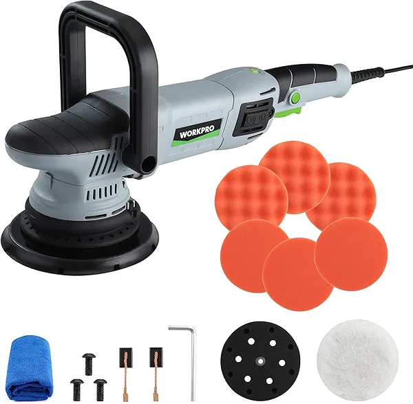 WORKPRO Buffer Polisher, 6-inch 1080W Dual Action Random Orbital Polish Kit for Car Detailing, 6 Variable Speed DA Polisher with Backing/Woolen/Foam Pads, Towel for Waxing, Buffing, Polishin