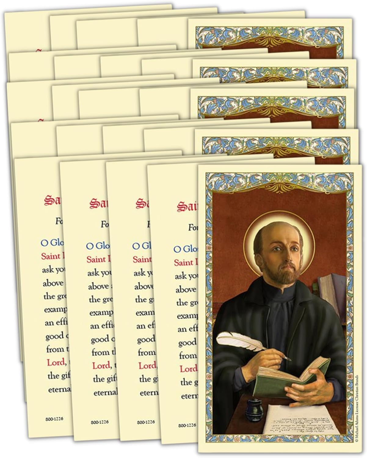 Needzo Saint Ignatius Loyola Laminated Holy Card, Religious Devotionals Cards for Prayer, Catholic Church Handouts, 2.625 by 4.375 Inches, (Pack of 25)