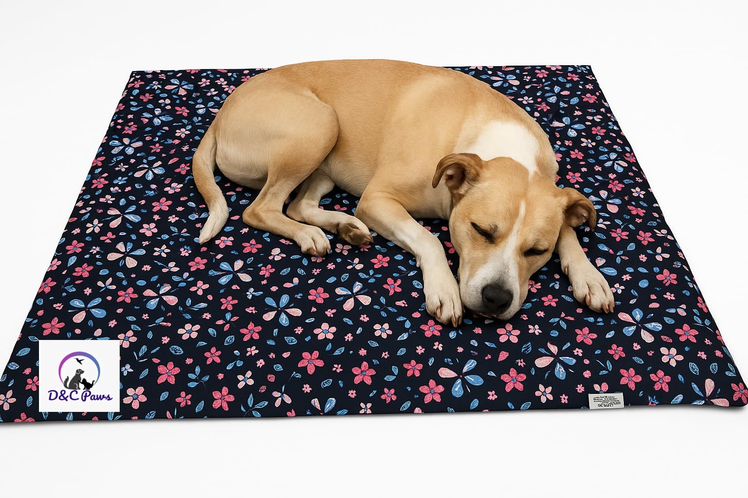 D&C PAWS Pet Bed Mattress| 71 x55 cm Soft, Breathable Summer Blanket for Dogs & Cats | Self-Cooling Pressure-Relief Pad for Beds, Crates & Car Seats (Black Flower, Medium)