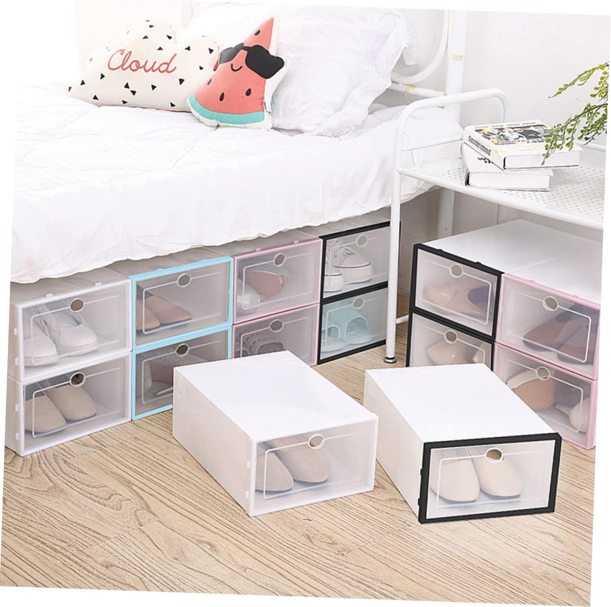 PRETYZOOM 6pcs Plastic Storage Organizers for Shoes Stackable Shoe Boxes for Closet Entryway