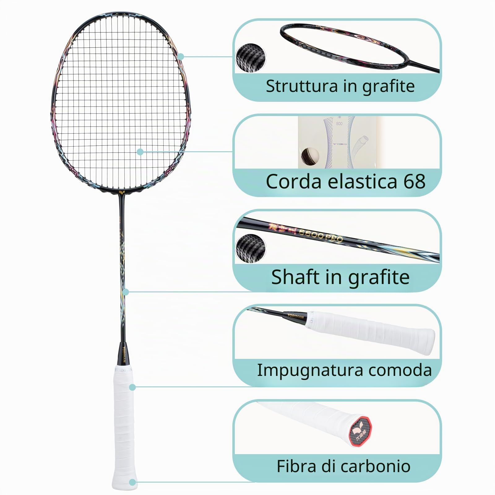 Racchetta da Badminton Professionale - Carbonio Grafite & Fibra di Carbonio,Racchetta Singolo Ultra Leggero per Massime Prestazioni