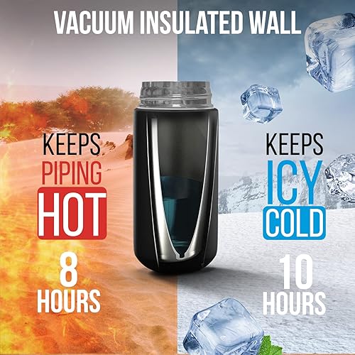 Miniatura 4 de Ingrida Melse Kitchen - Taza térmica de viaje de 12 onzas con aislamiento al vacío de acero inoxidable negro para café y té