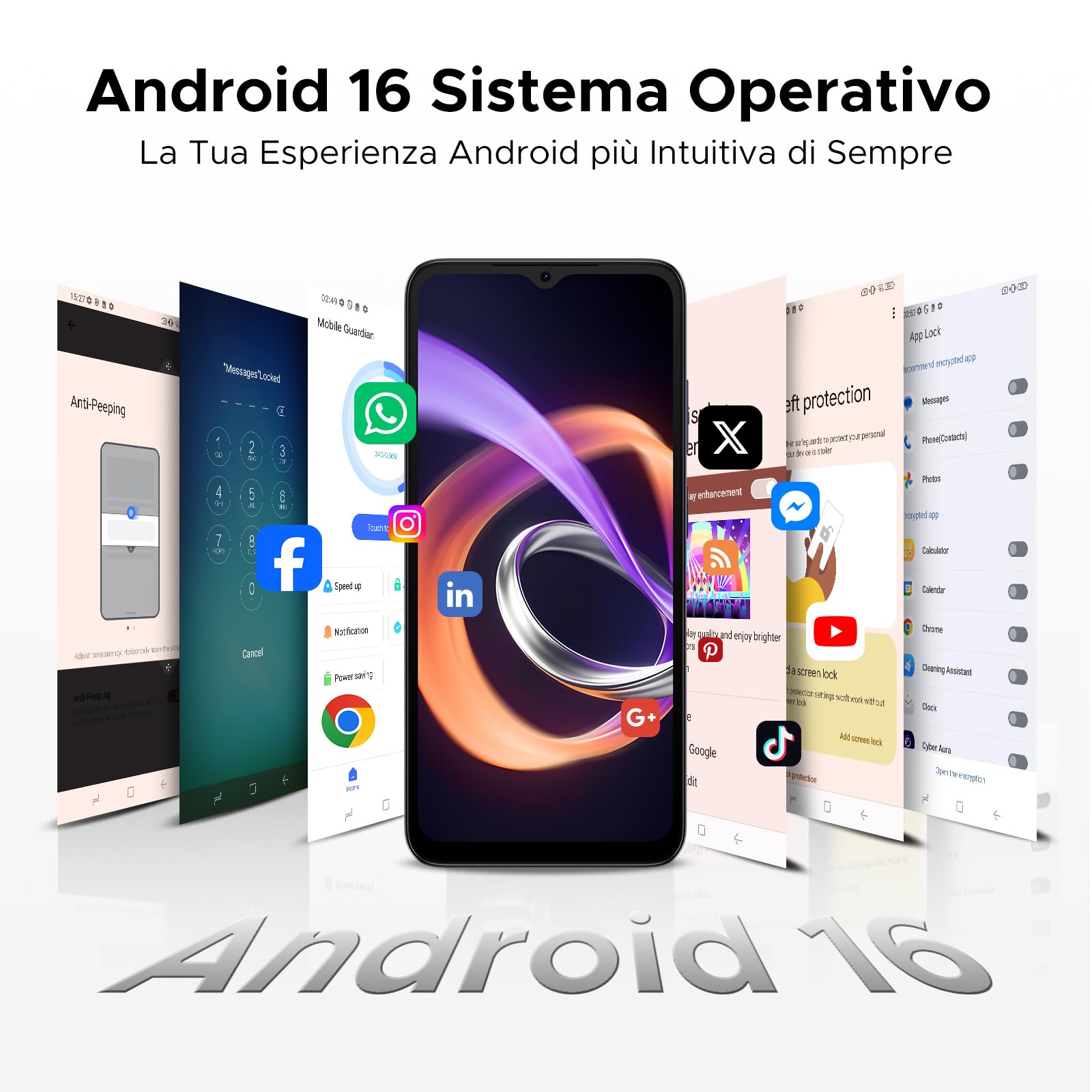 DOOGEE Note 56 Plus Android 16 Smartphone, 48GB+256GB/TF 2TB Telefono Cellulare, 50MP+8MP, 6150mAh Cellulari, 6.56" 90Hz Octa-Core Telefoni, Fingerprint/Face ID/4G Dual SIM/Widevine L1/NFC - Argento