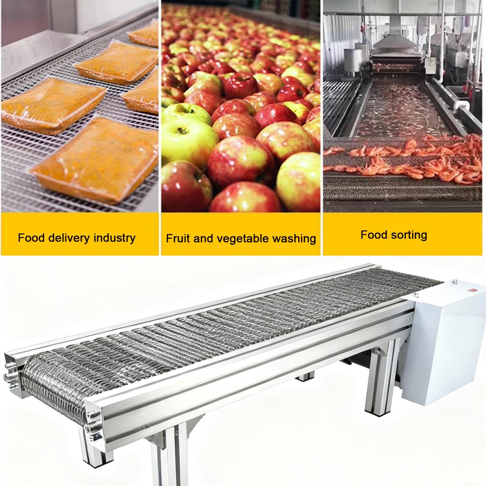 Cichy metalowy przenośnik taśmowy Płaski system przenośnika ze stali nierdzewnej Regulowana prędkość Linia produkcyjna Przenośnik stołowy (1000 x 800 mm) - Wydajne rozwiązanie transportowe do dużych