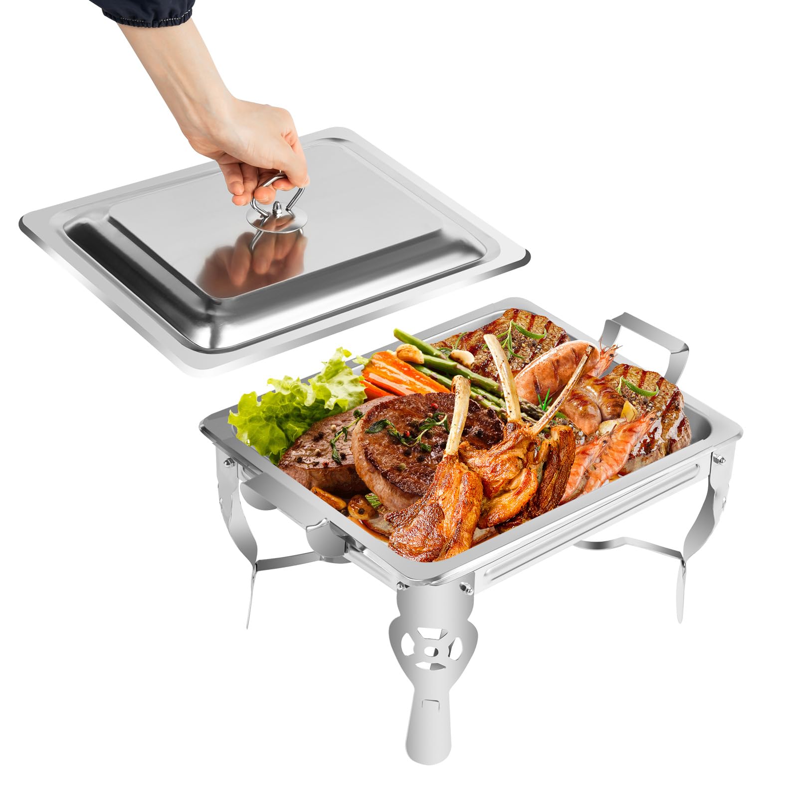 Buffet Chaud Serveur Depisuta 11L En Inox - Double Compartiment, Chauffage à Alcool Double, Pour Mariages, Fêtes, Hotpot
