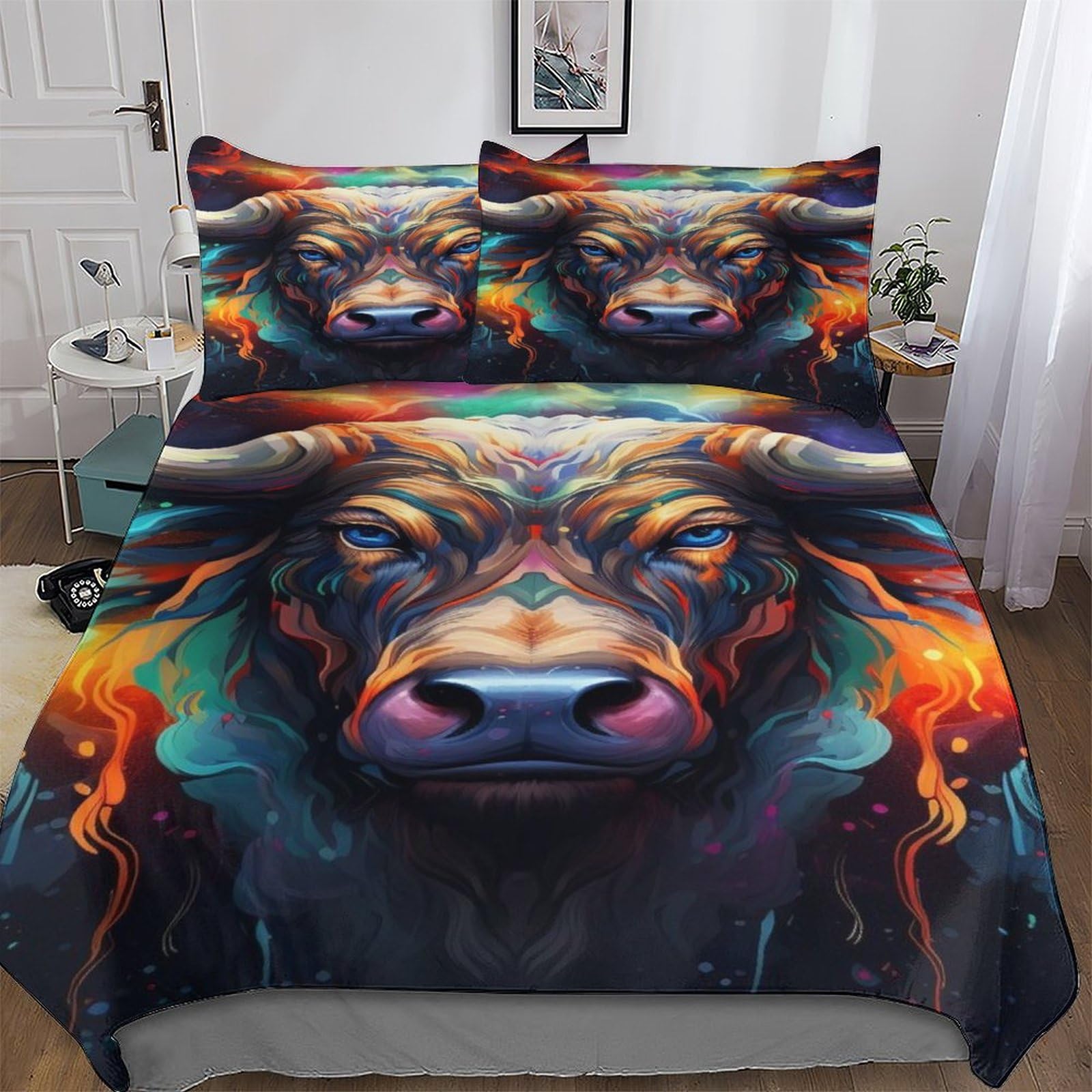 Ensemble housse de couette Buffle 3D 3 pièces linge de lit microfibres King