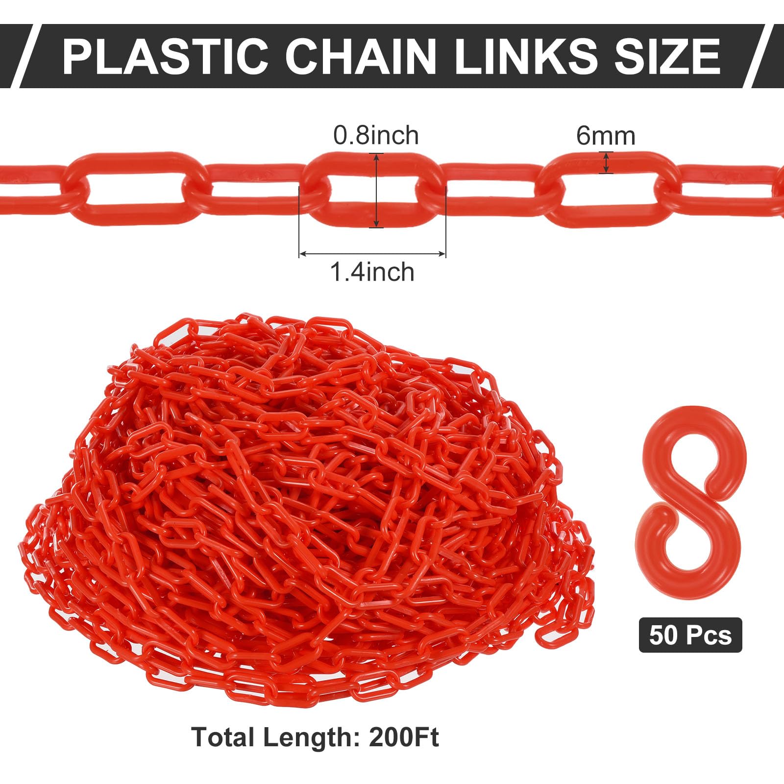 PATIKIL Plastique Chaîne Maillons, 197 Pied Sécurité Chaînes, Rouge Plastique Chaînes pour Barrières, Foule Contrôle, File Attente Lignes, Clôtures, Portail, Concerts, et Décoration
