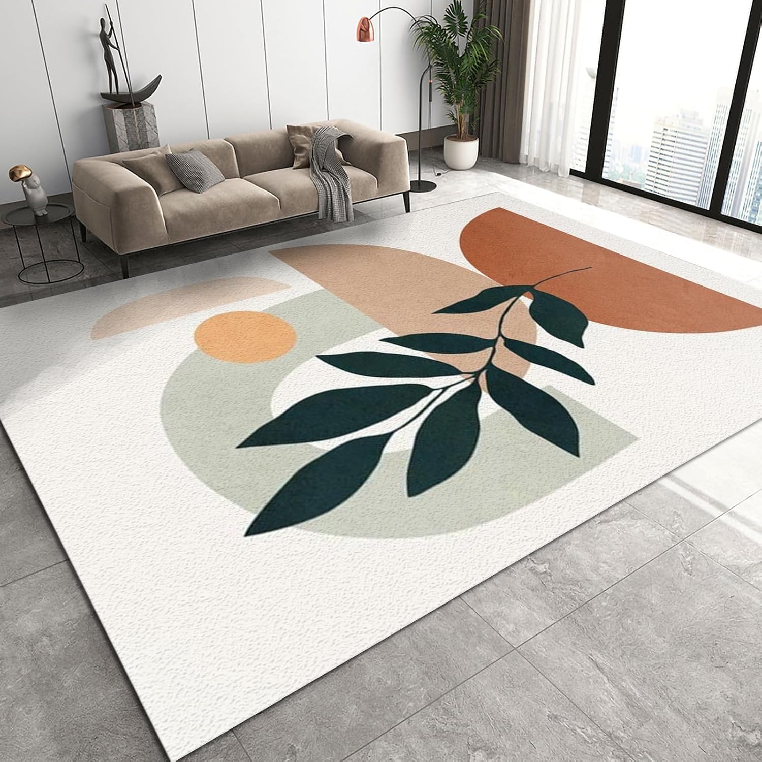 Tapis chambre enfants à motif feuilles de plantes grand format 200x300 antidérapant doux