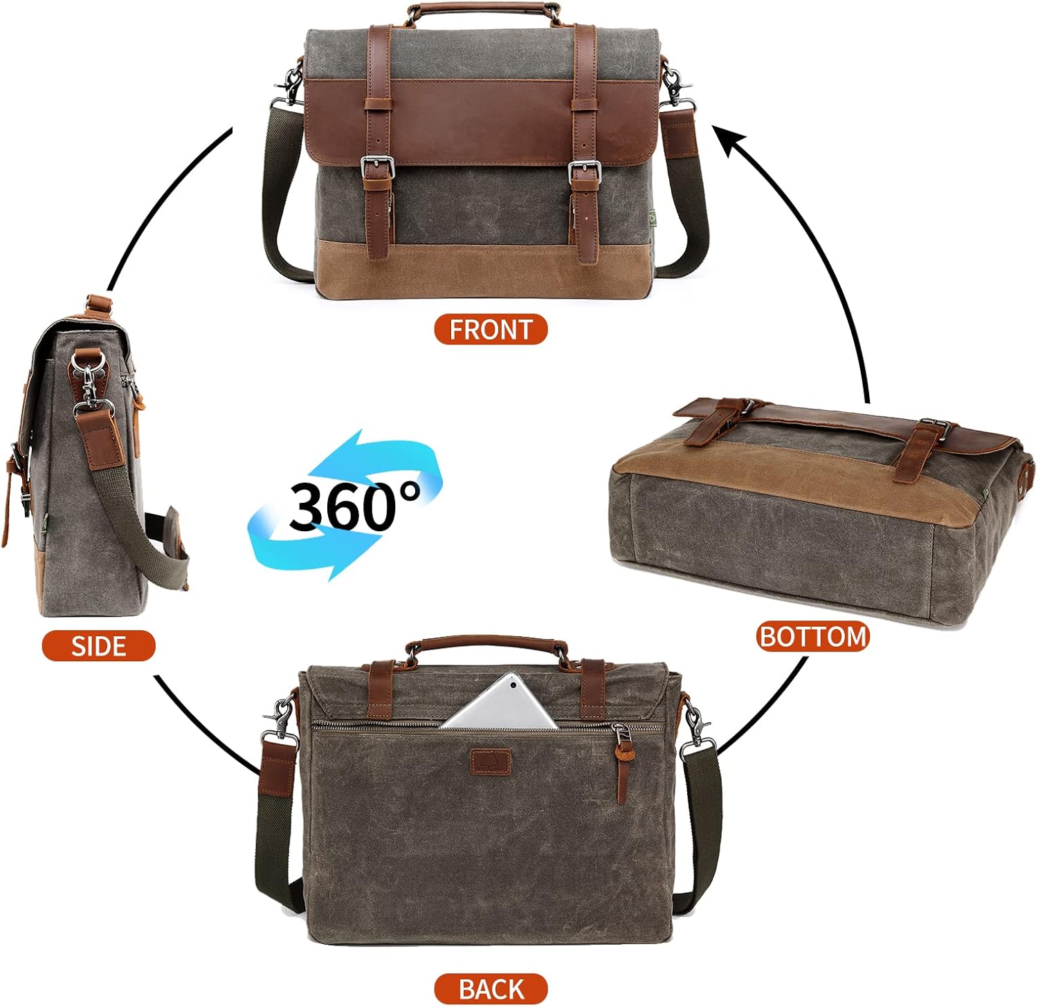 TSD Brand Waxed Waterproof Canvas Briefcase Laptop Messenger Bag Satchel Shoulder Bag Vintage Genuine Leather Briefcase
