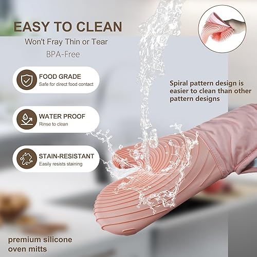 Miniatura 7 de Manoplas de horno de silicona, resistentes al calor, 500 F, agarre duradero, antideslizante, manoplas de horno para cocina, resistentes al calor,