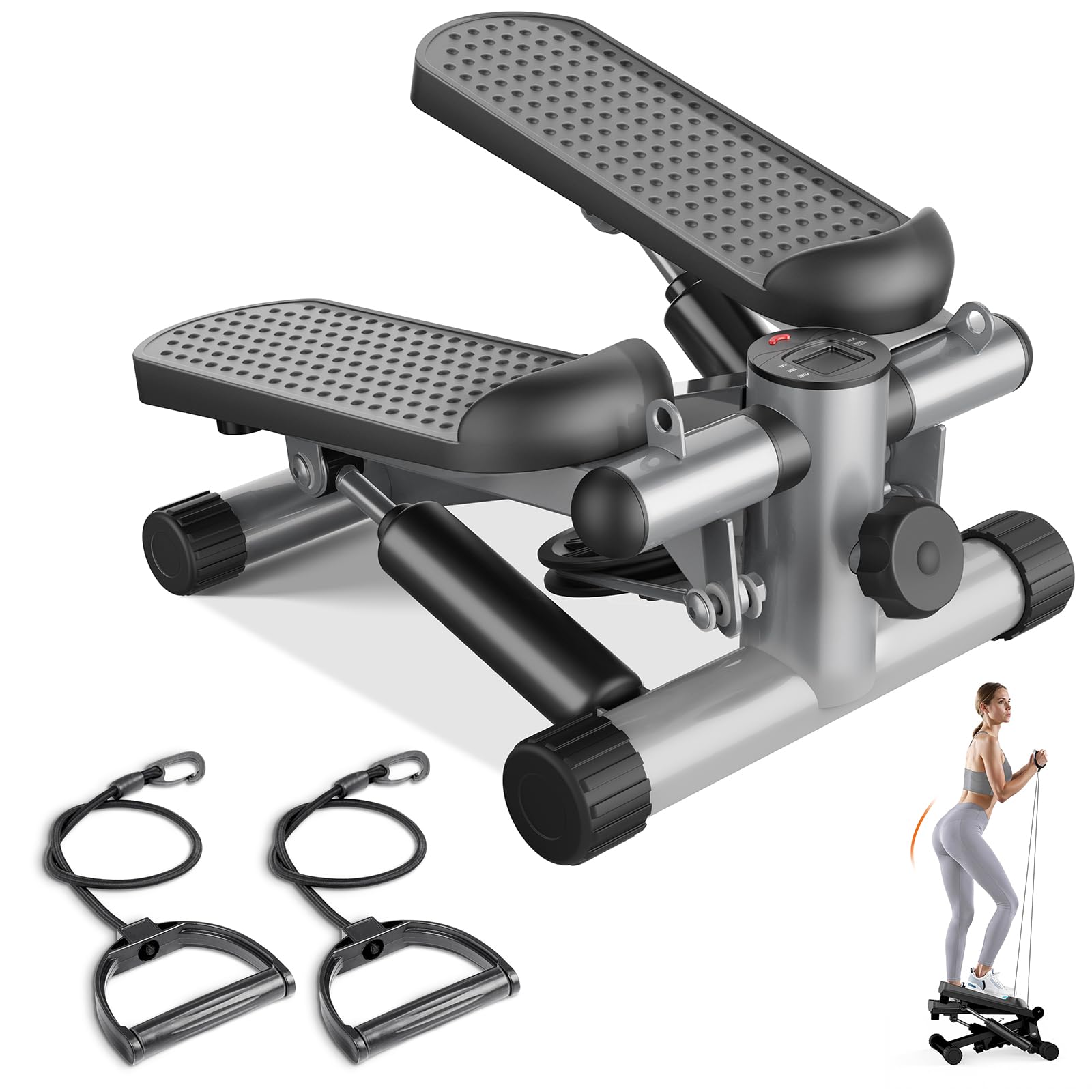 Sweetcrispy Mini Stair Steppers With Resistance Bands For Exercise At Home, Portable Exercise Twist Stepper Machine For Full Body Workout, 300LBS Capacity