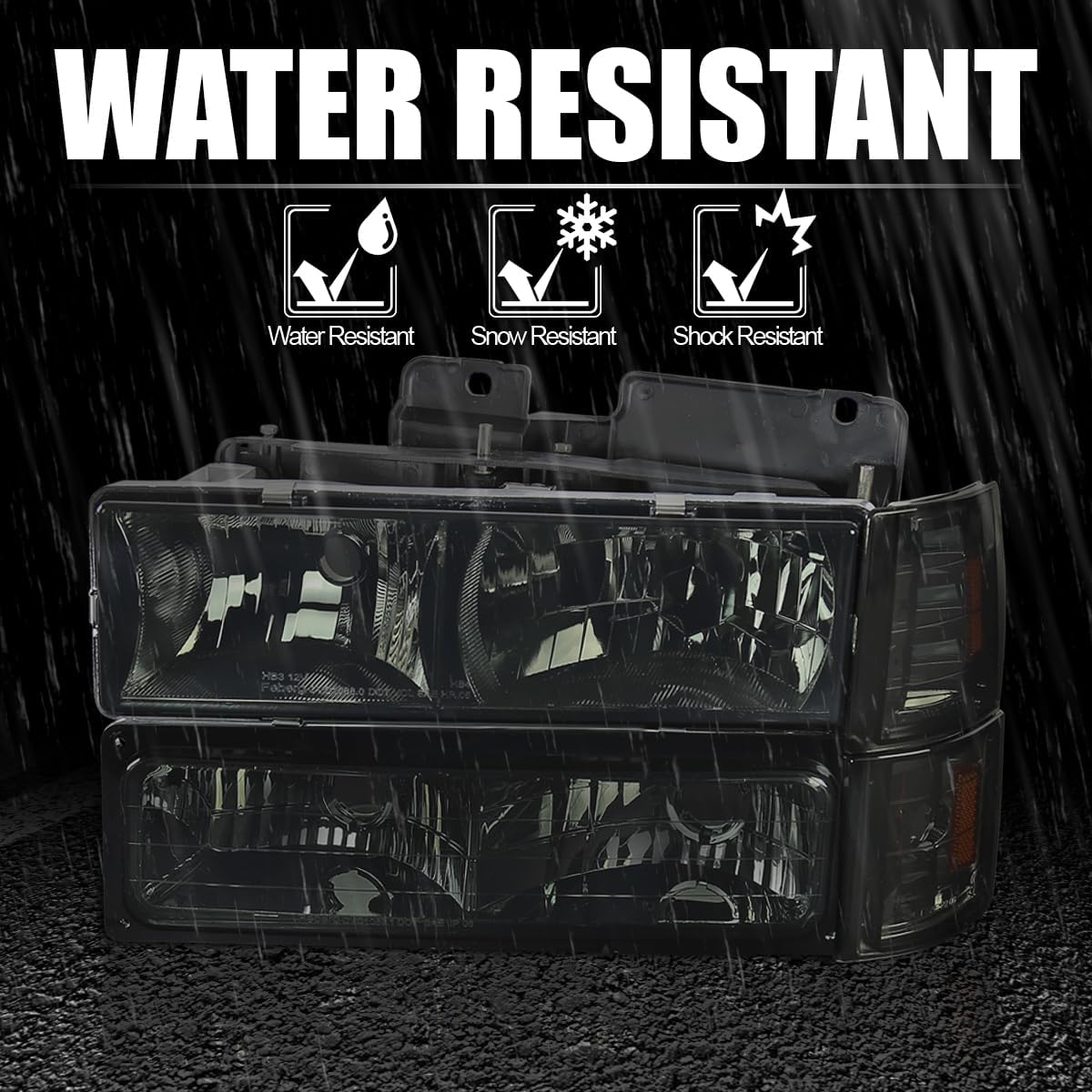 SPEC-D TUNING Smoke Headlights + Bumper Lights + Corner Lamps Compatible with 1994-1998 GMC C10 Pickup Sierra Suburban, Left + Right Pair Headlamps Assembly