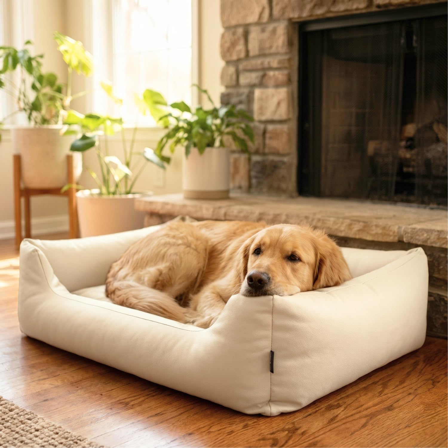 4L Textil Mario Cama Perro Ortopédica Polipiel Memory Foam Viscoelástica Impermeable Resistente Fácil de Limpiar Perros Grandes Premium 120x90 Beige