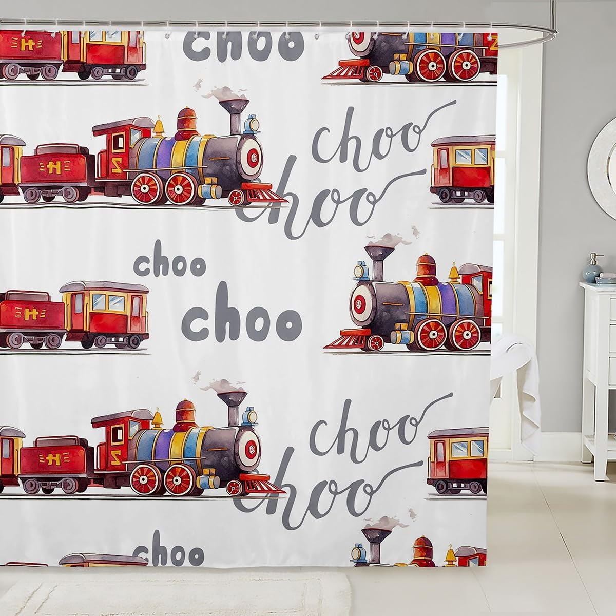 Erosebridal Train Shower Curtain Equipment Trucks Bath Curtain Construction Vehicle Tractor Bathroom Sets for Kids Boys Bathroom Decor Cartoon Watercolor Fabric Curtains Sets Waterproof 72" W x 84" L