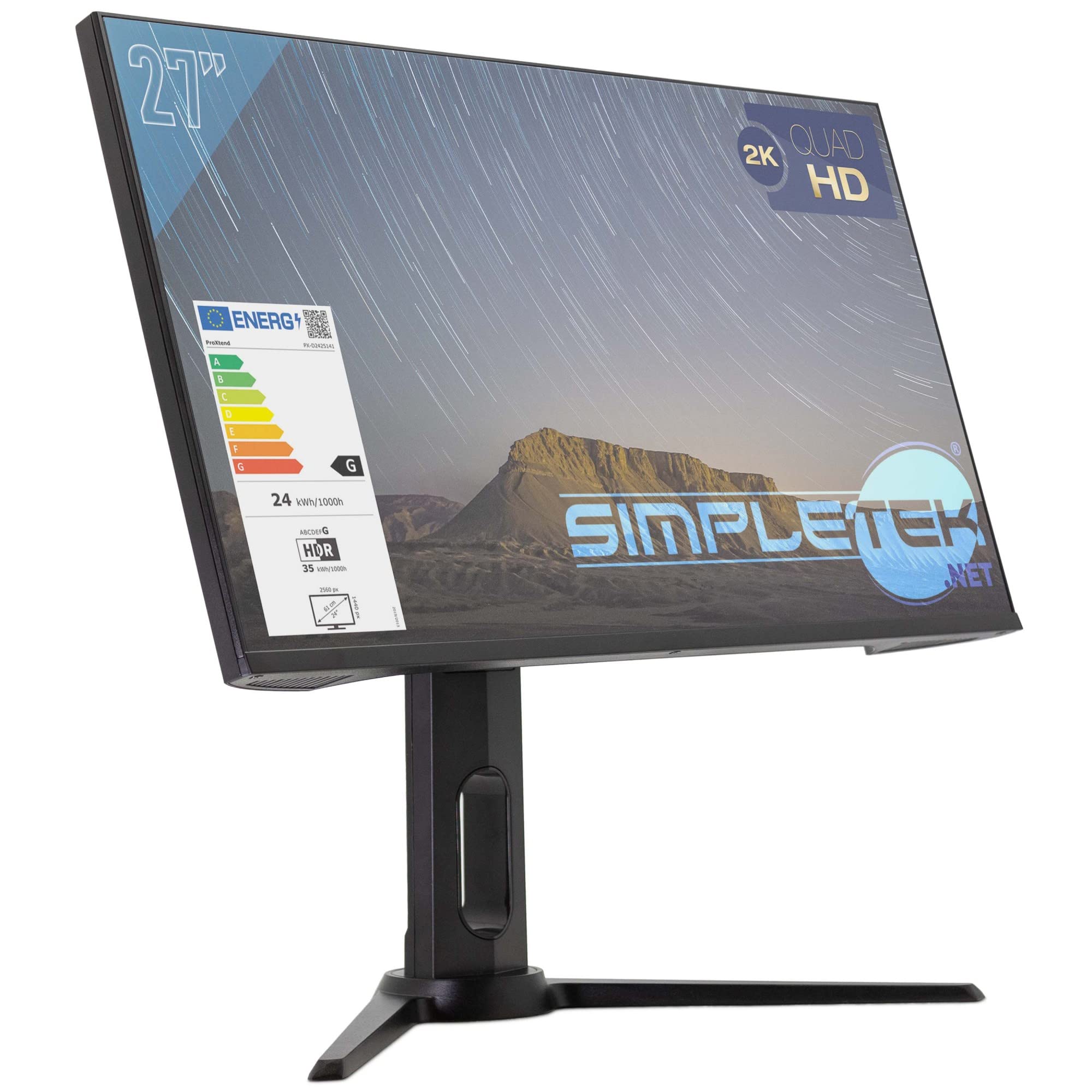 SIMPLETEK Monitor Gaming 27" 2K 144Hz 1ms Quad HD HDMI DisplayPort | Grafica Professionale LCD LED Nvidia G-Sync AMD Freesync Altezza Regolabile VESA