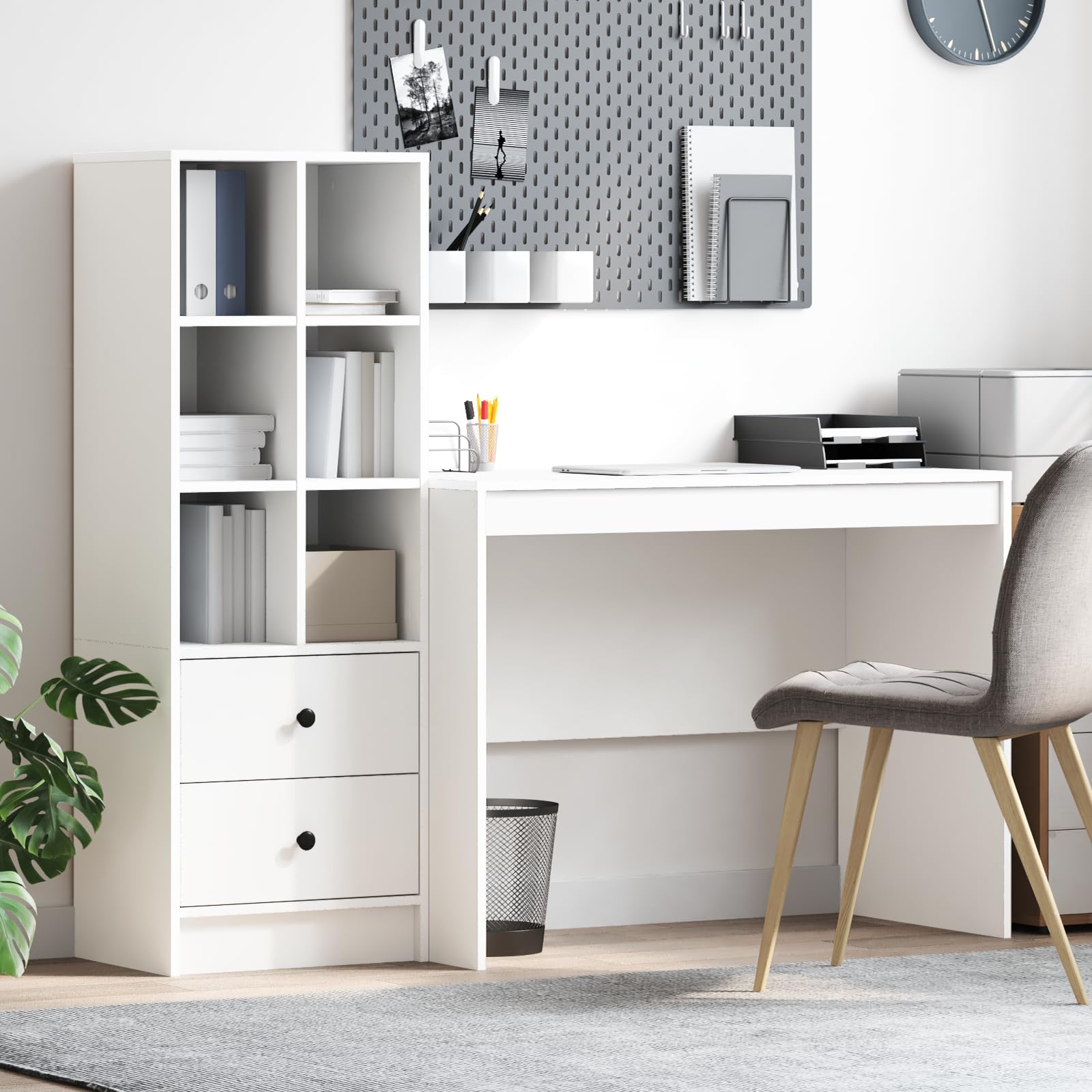 Bureau avec tiroirs en bois blanc lot de 2 tables de travail à domicile 145 cm
