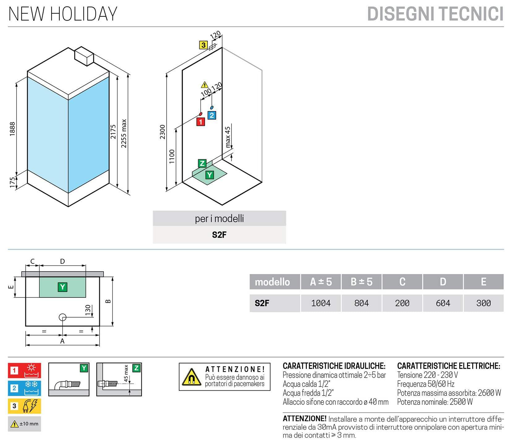 Novellini New Holiday S2F Hammam 100 x 80 cm Cabina de ducha multifunción apertura fuelle montaje pared mezclador termostático vidrio transparente perfil plata hidromasaje Sauna varilla alta 225,5 cm