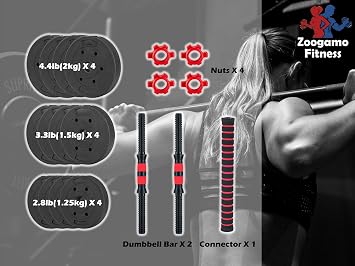 Adjustable Dumbbells Weight Set to 44Lbs, Free Weight Dumbbell with Connecting Rod Used As Barbell, for Men and Women Home Gym Work Out Training Fitness Equipment All-Purpose black