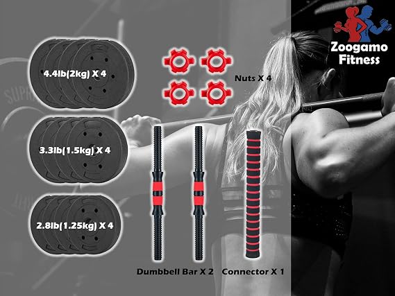 Adjustable Dumbbells Weight Set to 44Lbs, Free Weight Dumbbell with Connecting Rod Used As Barbell, for Men and Women Home Gym Work Out Training Fitness Equipment All-Purpose black