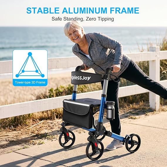 Foldable Rollator Walker with Seat for Seniors,Aluminum Frame