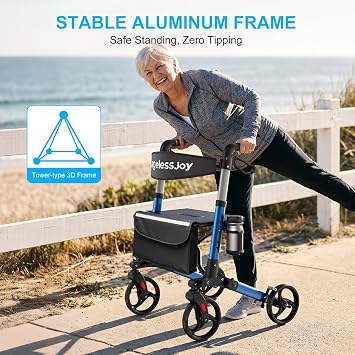 Foldable Rollator Walker with Seat for Seniors,Aluminum Frame
