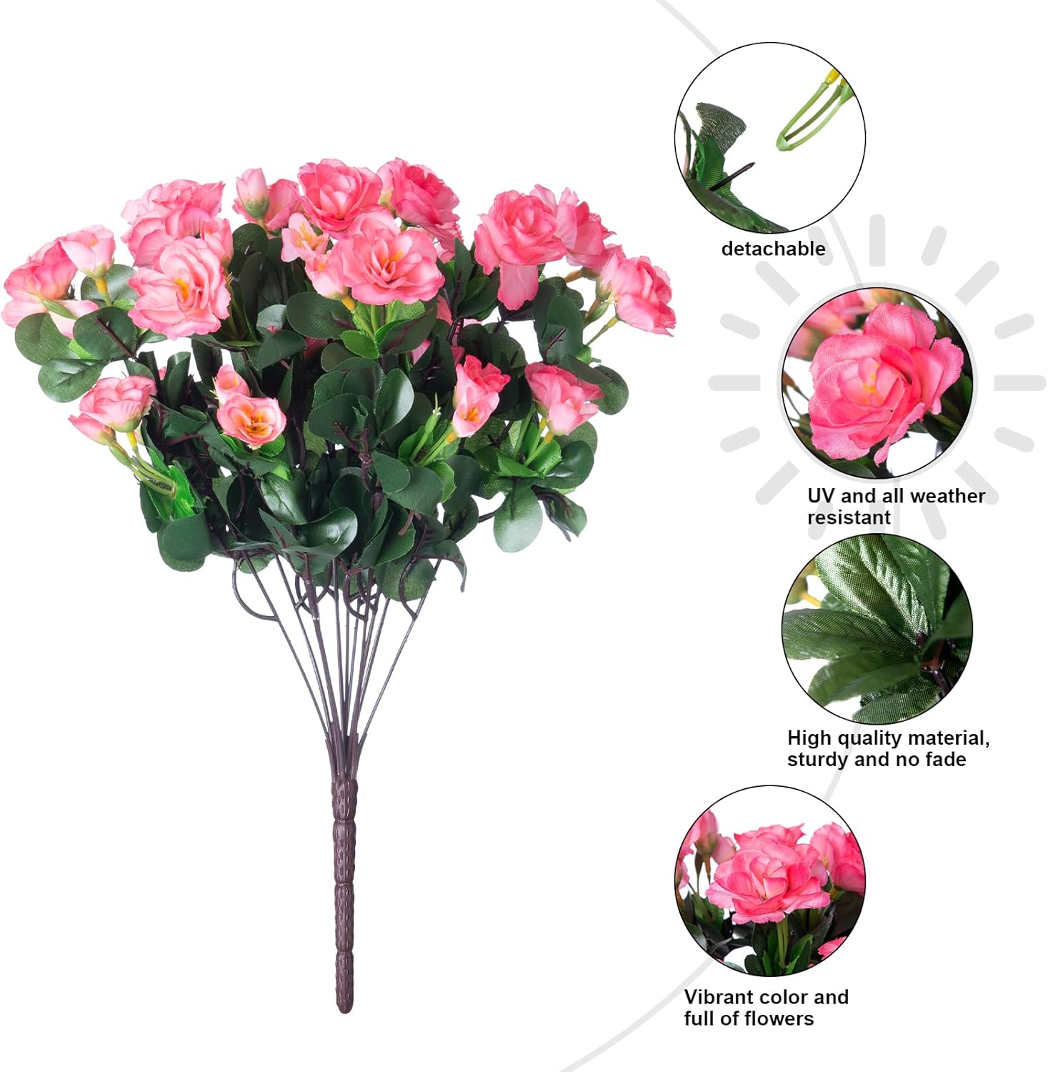 Artificial Faux Flowers Plants for Outdoor Outside Spring Decoration, Fake Silk Pink Camellia UV Resistant Realistic for Planter Pot Porch Patio Balcony Garden Yard Home Decor, 3 Large Bundles - Image 5