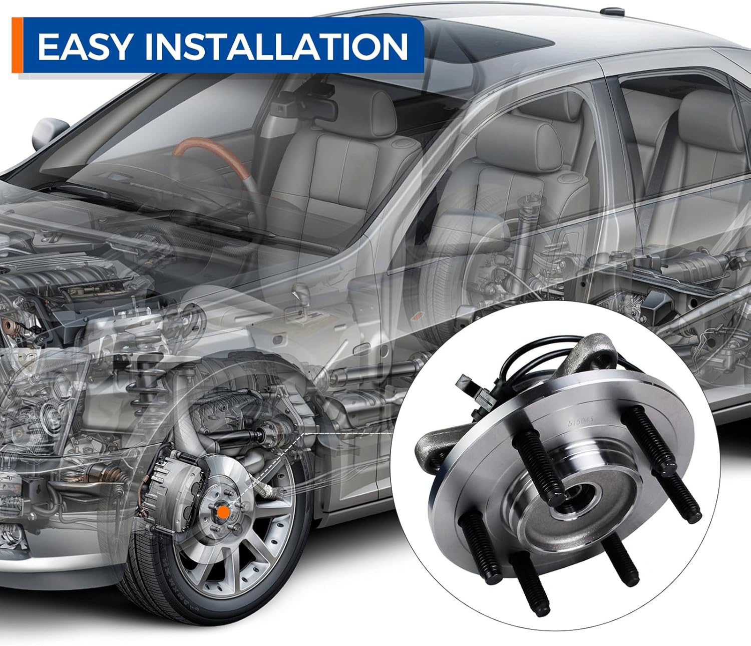 PAROD Pair 515043 4WD Front Wheel Hub and Bearing Assembly Compatible with 2003-2006 Ford Expedition, Lincoln Navigator 6Lugs w/ABS