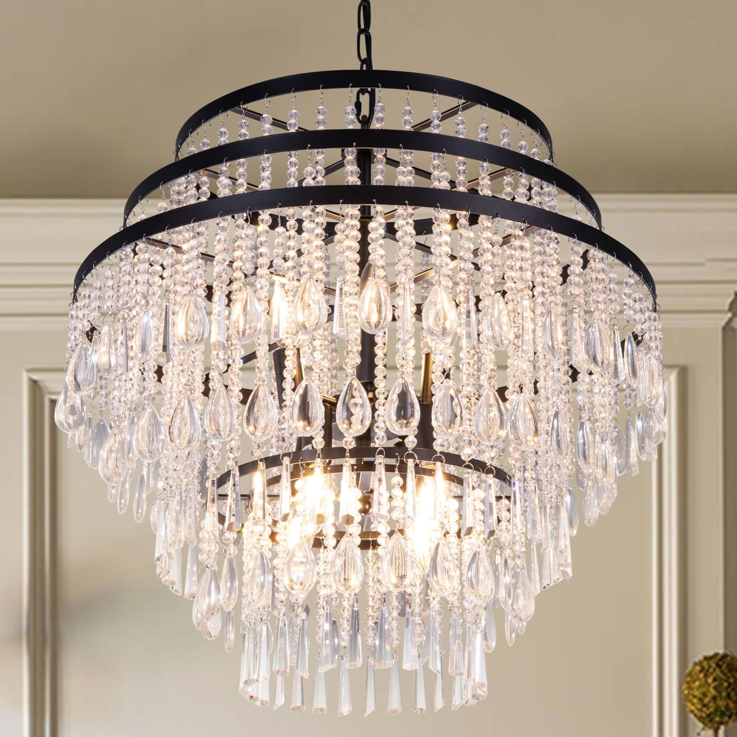 Wellmet Black Crystal Chandelier, 8-Light Luxury Crystal Chandelier ...