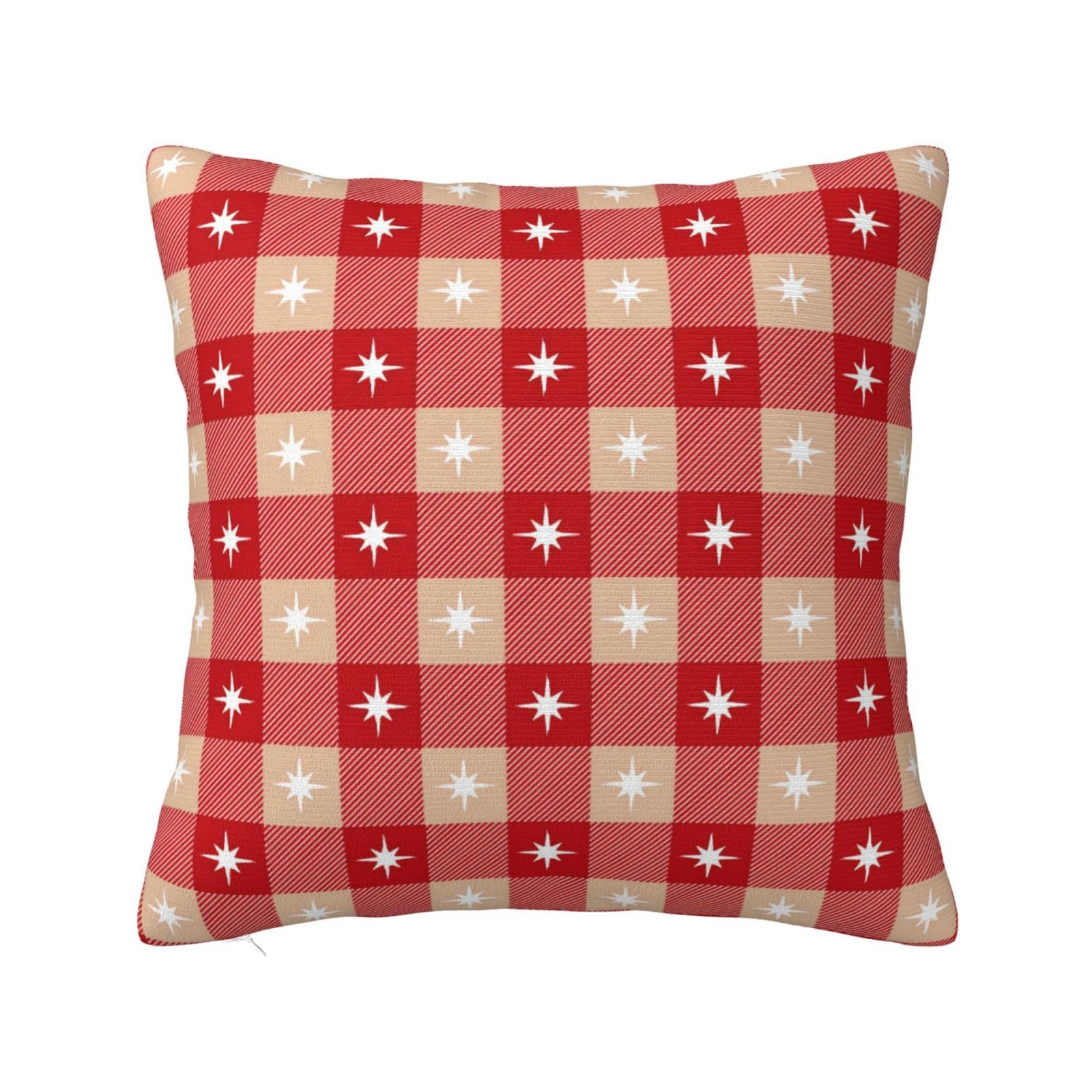 Rustic Red Buffalo Plaid Christmas Lights Pillowcase 16"x16"