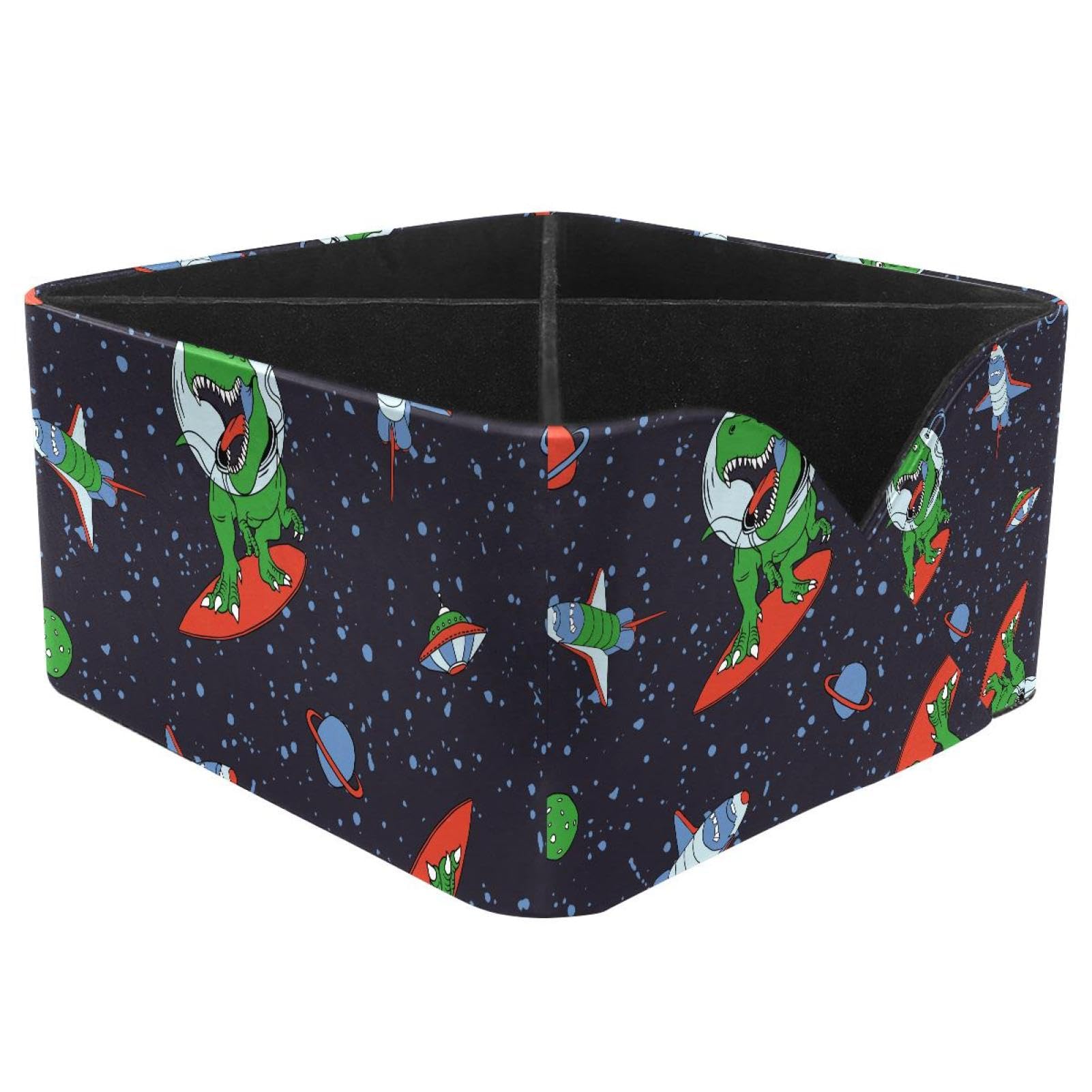 KengjuTesu Space Dinosaur Space Rocket Pattern Desktop Organizer Pen Holder, Rectangular Pencil Cup for Office, Study and Makeup Stations