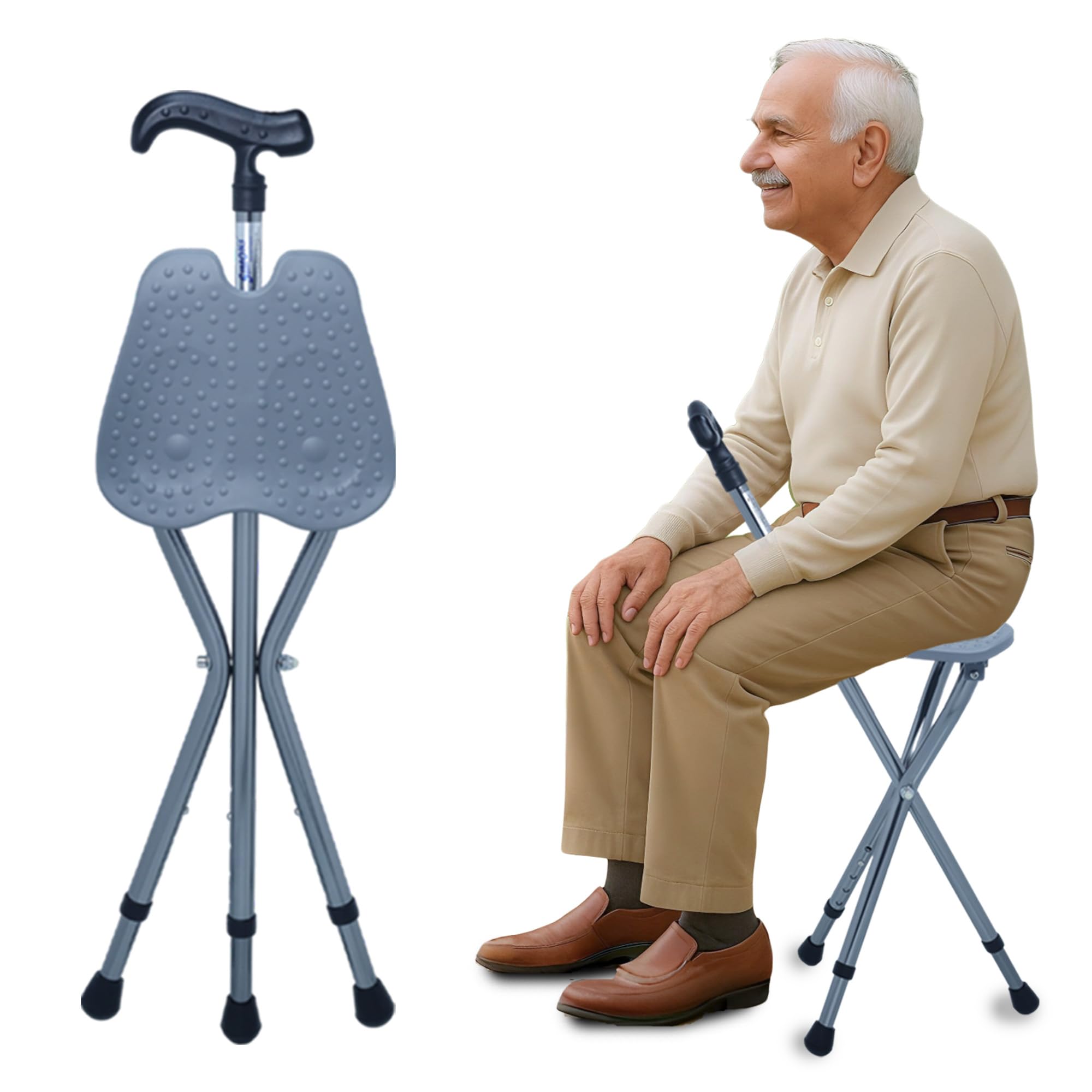 Simon’s WalkSit Walking Stick with Seat | Ideal for Elderly to Rest After Long Standing or Walking | Lightweight, Height Adjustable | Broad Seat | 136 Kg Weight Capacity-image-42