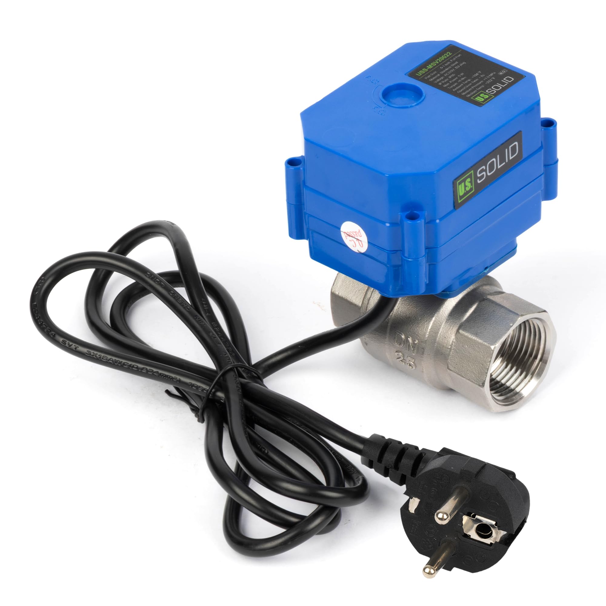 U.S. Solid Válvula de bola motorizada 220 V CA con conector DN25 de 1 pulgada, abierta sin corriente, válvula de bola eléctrica de acero inoxidable de 2 vías, retorno automático