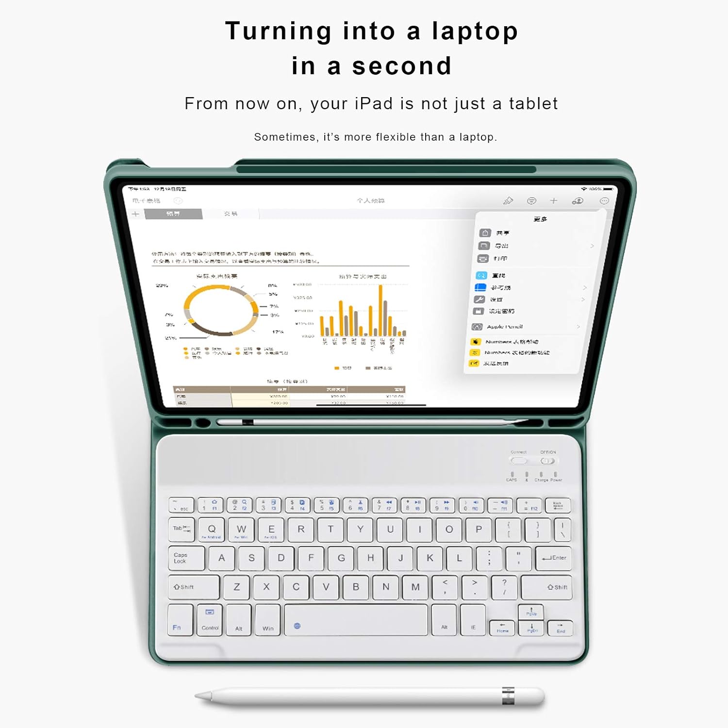 aoub Case for iPad 6th/5th Generation 9.7 inch, iPad Air 2, iPad Air, Stand Folio Detachable Wireless Bluetooth Keyboard Cover Soft TPU Back Case with Pencil Holder for iPad 9.7”, Dark Green