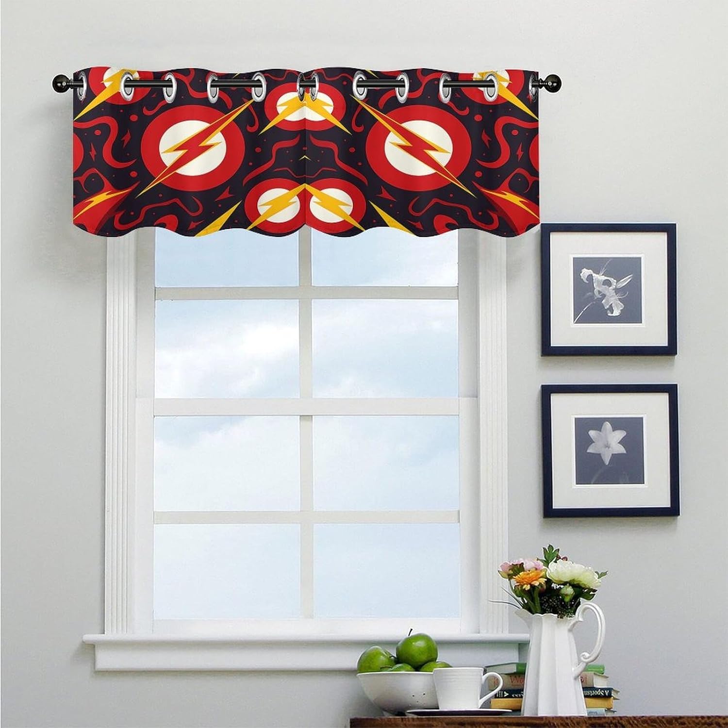 Red Glitter Pattern 2 Pack Valance Curtains Window Treatments. Adjustable Curtain with Rod Pocket.Cafe Curtains is Half Curtains for Privacy Decorative 52x18.1 Inch.