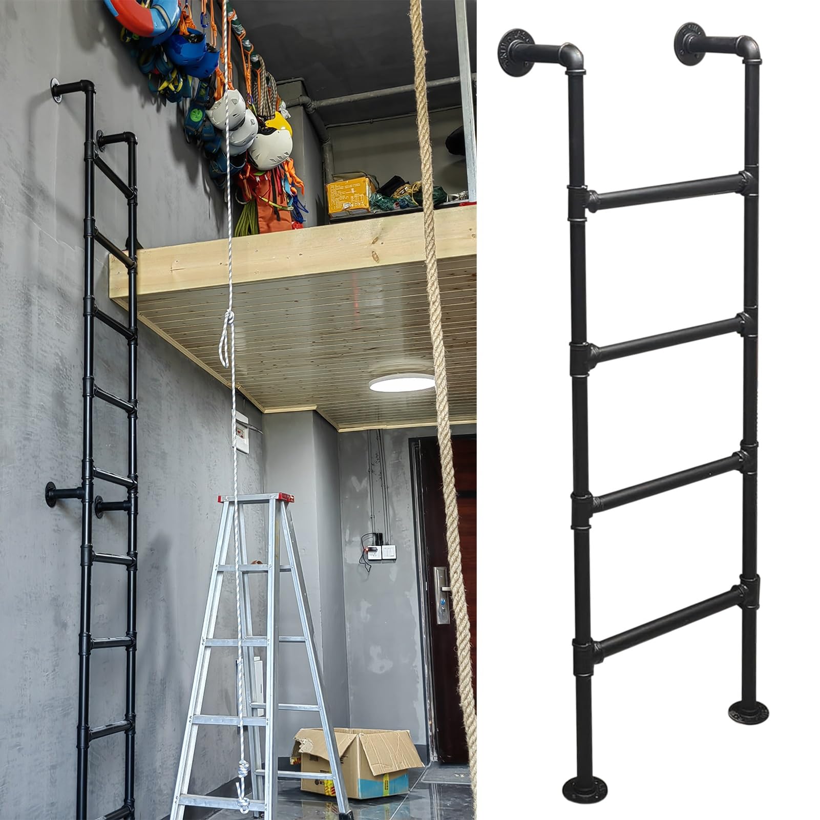 Échelle de sortie d'urgence de 100 à 300 cm de haut, échelle de lit mezzanine en métal peu encombrante pour l'escalade de sécurité, échelle droite en tuyau de fer industriel pour dortoir/bibliothèque(
