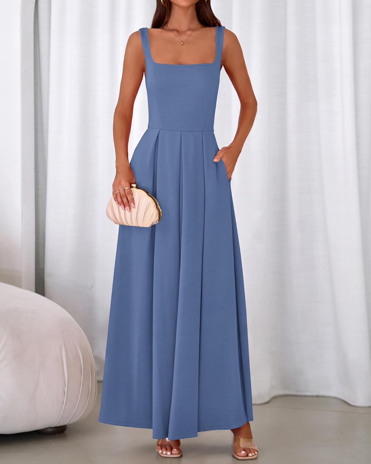BTFBM Women Summer Square Neck Maxi Dress Spring 2026 Elegant Classy Sleeveless Formal Wedding Guest Cocktail Dresses - Image 6