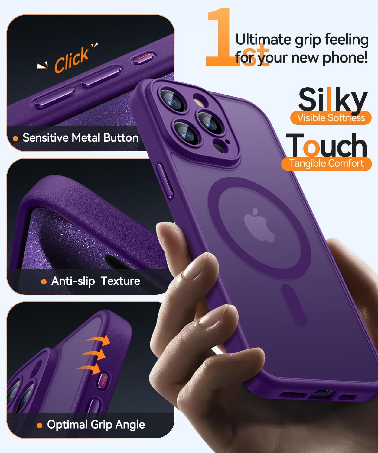 CANSHN Magnetic Compatible with iPhone 15 Pro Max Case, Upgraded [Full Camera Protection] [Compatible with Magsafe] [Translucent Matte] Shockproof Protective Phone Case Cover 6.7 Inch - Deep Purple - Image 5