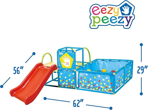 Eezy Peezy Active Play 3 in 1 Jungle Gym PlaySet Includes Slide, Ball Pit, Toss Target with 50 Colorful Balls