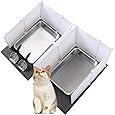 Pinkunn 2 Set Stainless Steel Cats Litter Box Large Metal Litter Box with 2 Cat Litter Scoop, 12 Litter Splash Shield and 2 Cat Litter Mat, Never Absorbs Odor (Cream White, 23.6 x 15.7 x 5.9 Inch)
