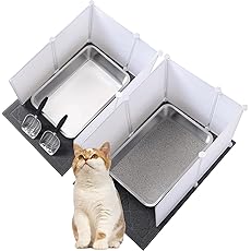 Pinkunn 2 Set Stainless Steel Cats Litter Box Large Metal Litter Box with 2 Cat Litter Scoop, 12 Litter Splash Shield and 2 Cat Litter Mat, Never Absorbs Odor (Cream White, 23.6 x 15.7 x 5.9 Inch)