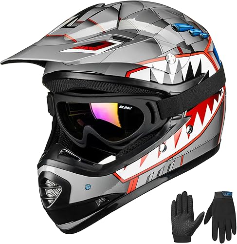 Miniatura 11 de ILM Casco de Motocross ATV para Jóvenes Niños, Gafas, Guantes Deportivos, Moto de Tierra, Motocicleta, Todoterreno, Aprobado por DOT B07 (Joven-M,