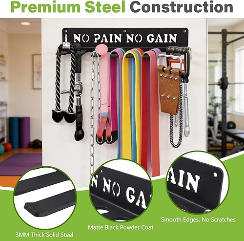 Miniatura 3 de Estante de entrenamiento de pared de metal negro de calibre pesado multiusos, organizador de montaje en pared para equipo de entrenamiento Dolor