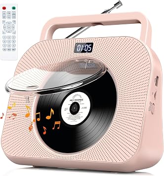 Desktop CD Player With Dual Speakers, FM Radio, Bluetooth, Remote Control, LCD Display - Supports USB/TF Card/AUX/3.5mm Input Pink