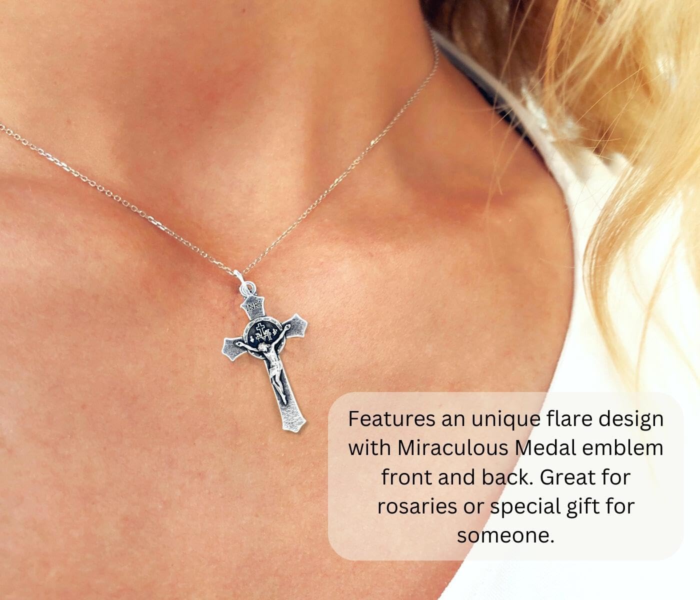 Caritas et Fides Pack of 5 - Miraculous Medal Crucifixes for Rosary Making - 1.5" Silver Oxidized Bulk Rosary Making Supplies for Jewelry Making, Made in Italy