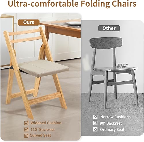 Miniatura 4 de HOMEFUN Sillas plegables con cojín, sillas plegables acolchadas de madera, paquete de 2, silla de comedor plegable portátil y montada para